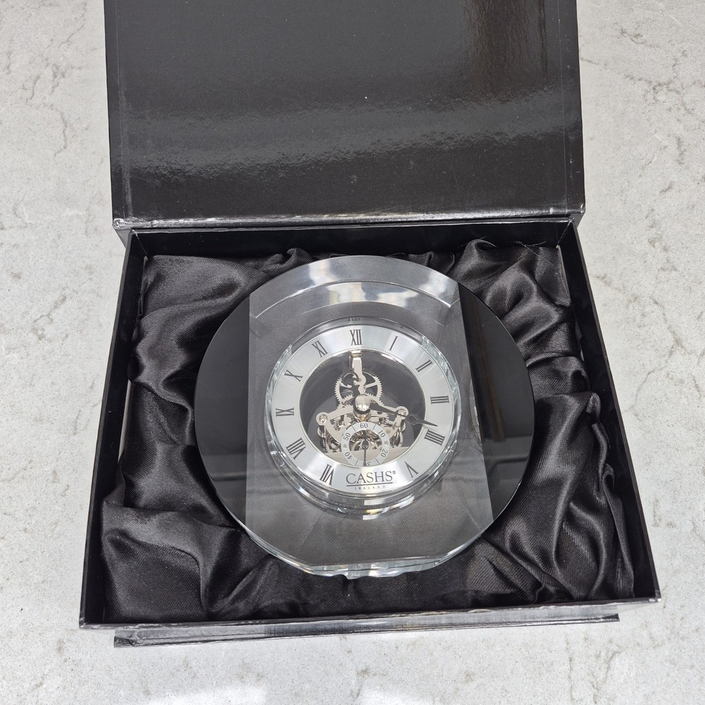 Cashs of Ireland Crystal Heart Round Clock with Box